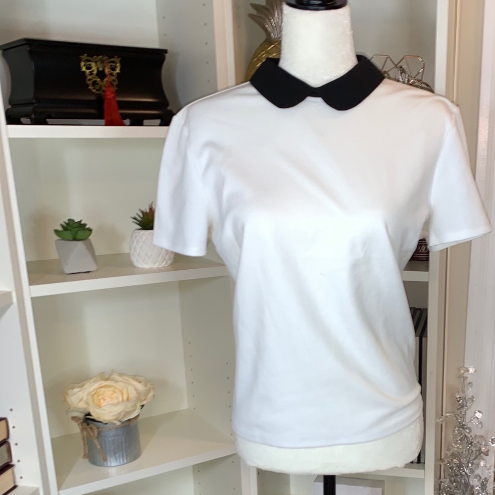 White shortsleeve top w/black collar